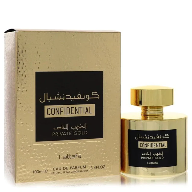 Lattafa Perfumes Confidential Private Gold for Unisex Eau de Parfum Spray, 3.4 Ounce